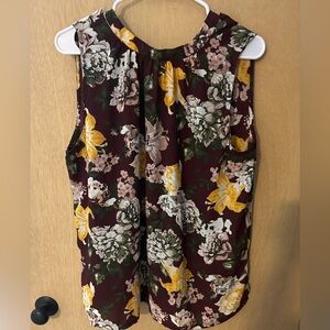 LOFT Floral Sleeveless Top - Burgundy, Yellow, Green